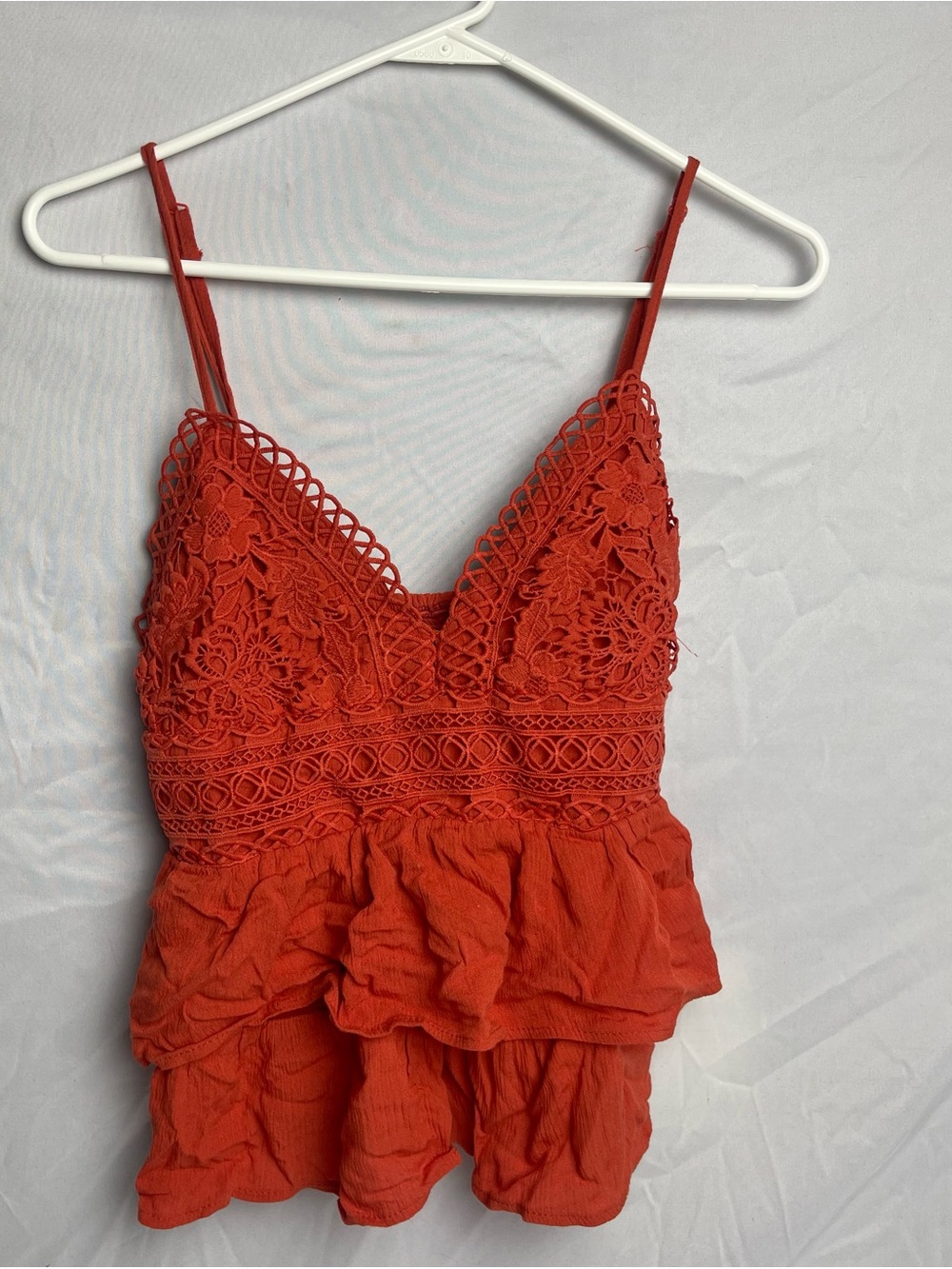 Orange Lace Peplum Cami Top